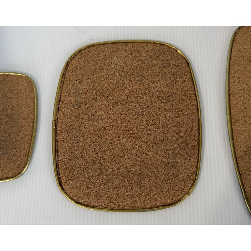 Asian Bird Floral Trivet Set of 3 Golden Serving Coaster w/Cork Back Vintage - Picture 7 of 13